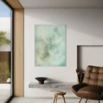 světle modrý abstraktní obraz pověšený na zdi