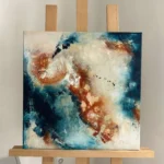 abstraktní hnědo-modrý obraz na stojanu