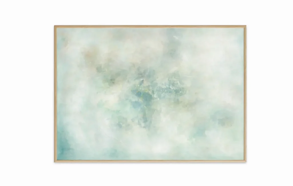 modrý abstraktní plakát v interiéru